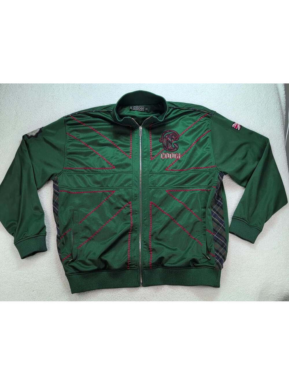 Y2K Coogi Jacket Men’s 3XL Green Union Jack Full Zip Track Style Embroidered